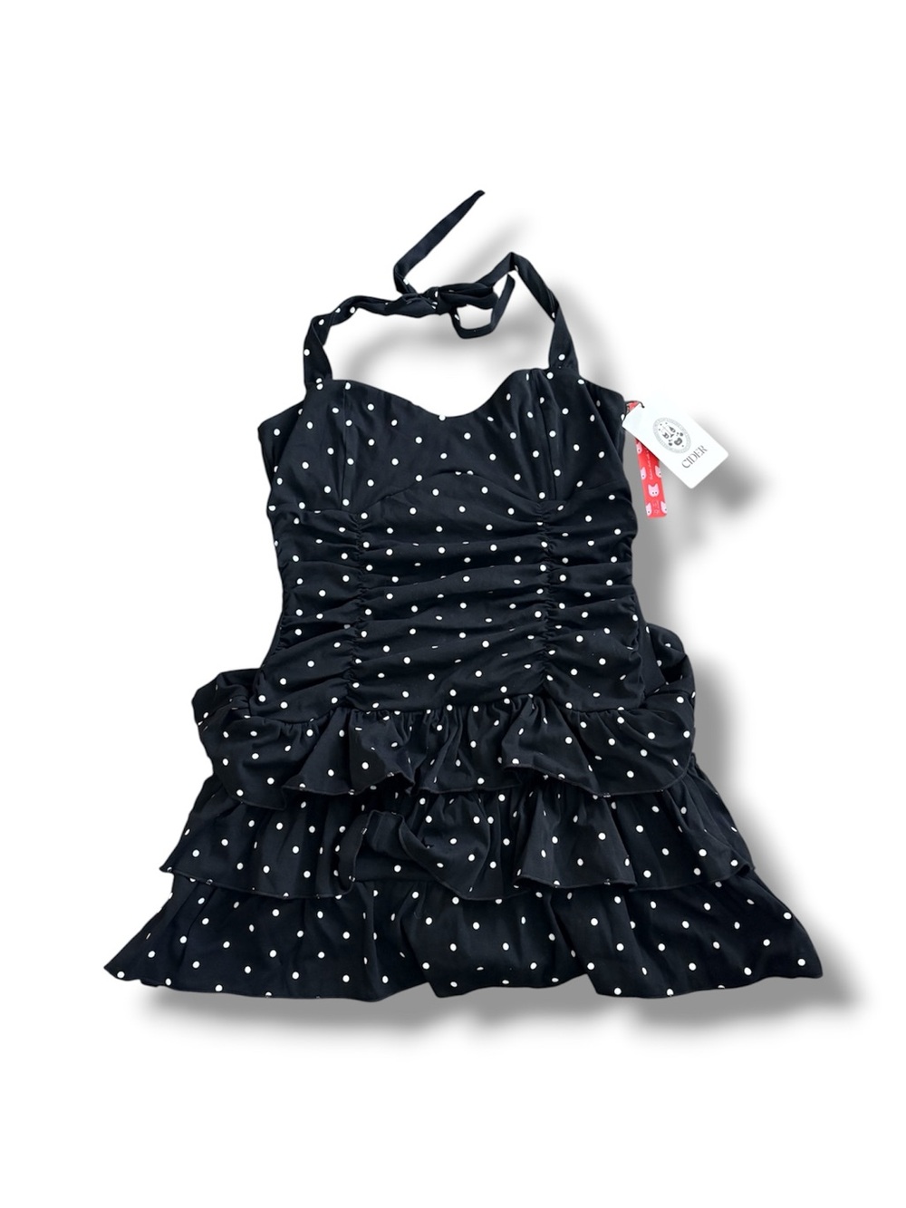 Cider Polka Dot Halter Mini Dress – Black/White – NWT – Size Large